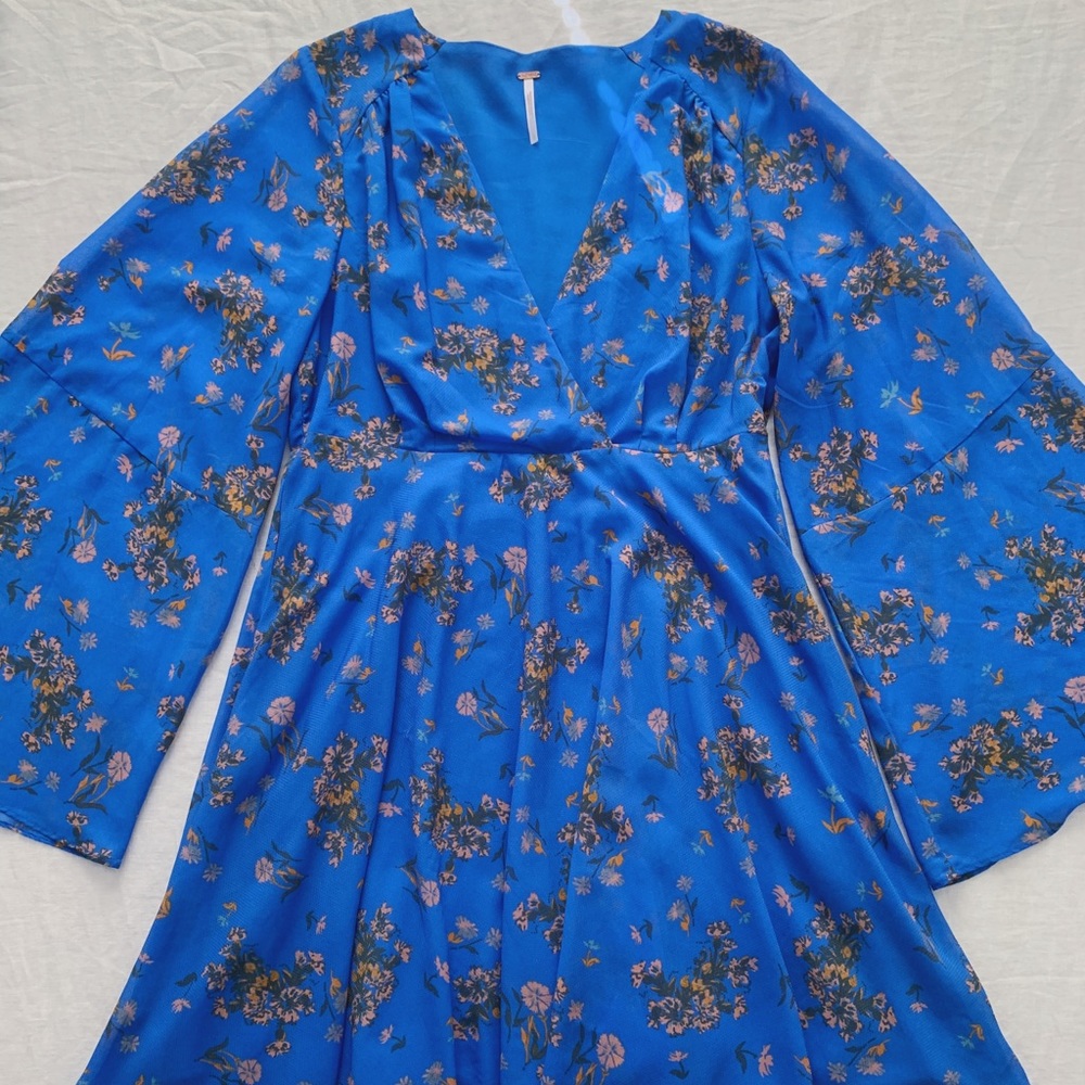 Free People Chiffon Bell Sleeve Lilou Dress Sz L
